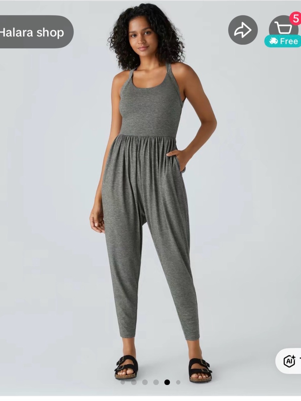 HALARA Charcoal Grey Sleeveless Tank Jumpsuit